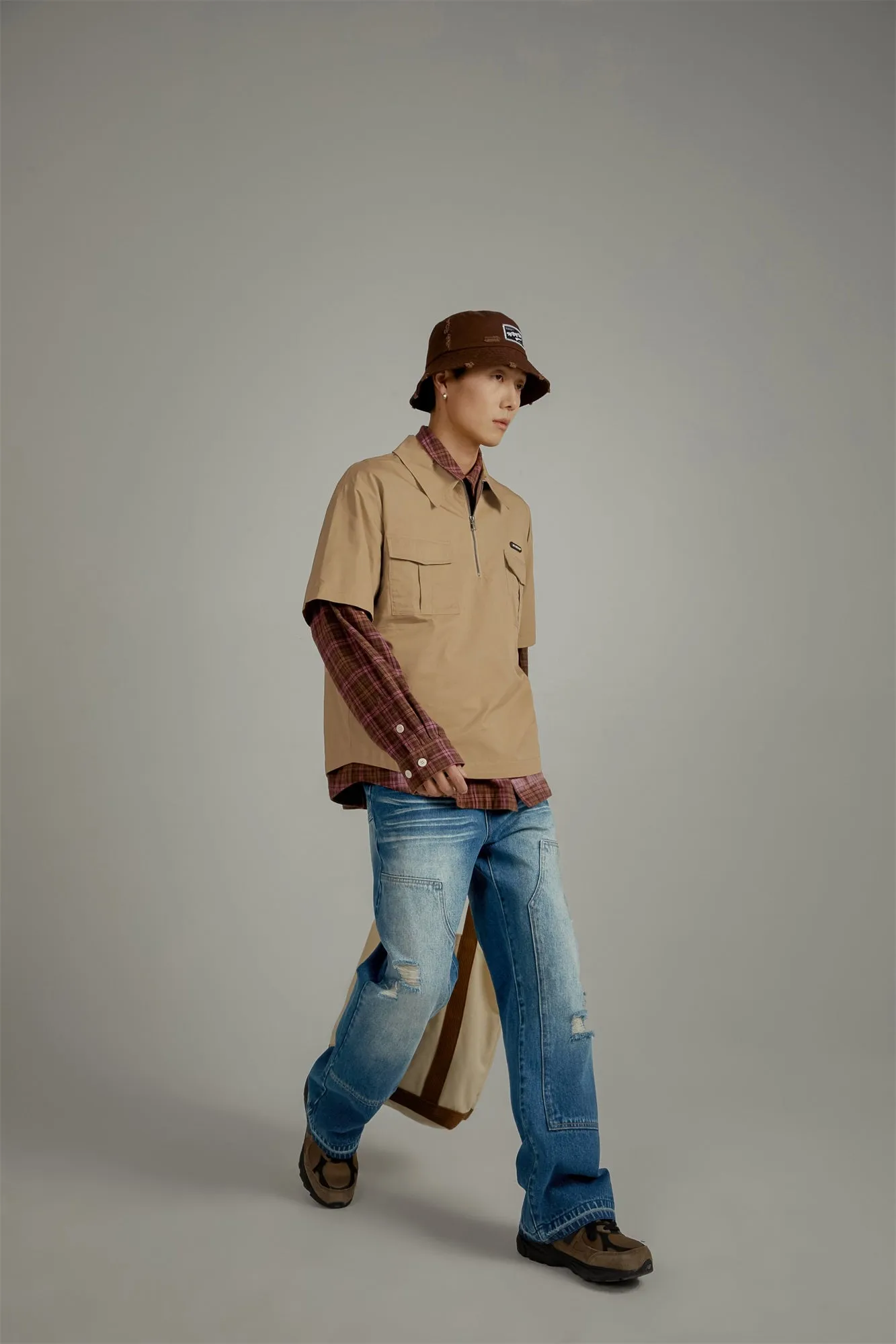 Half-Zip Loose-Fit Anorak Shirt