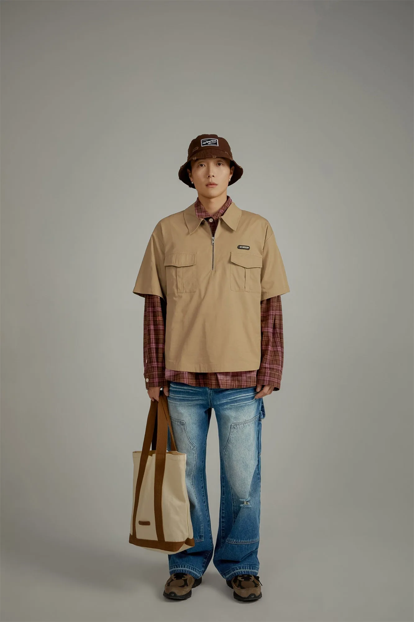 Half-Zip Loose-Fit Anorak Shirt