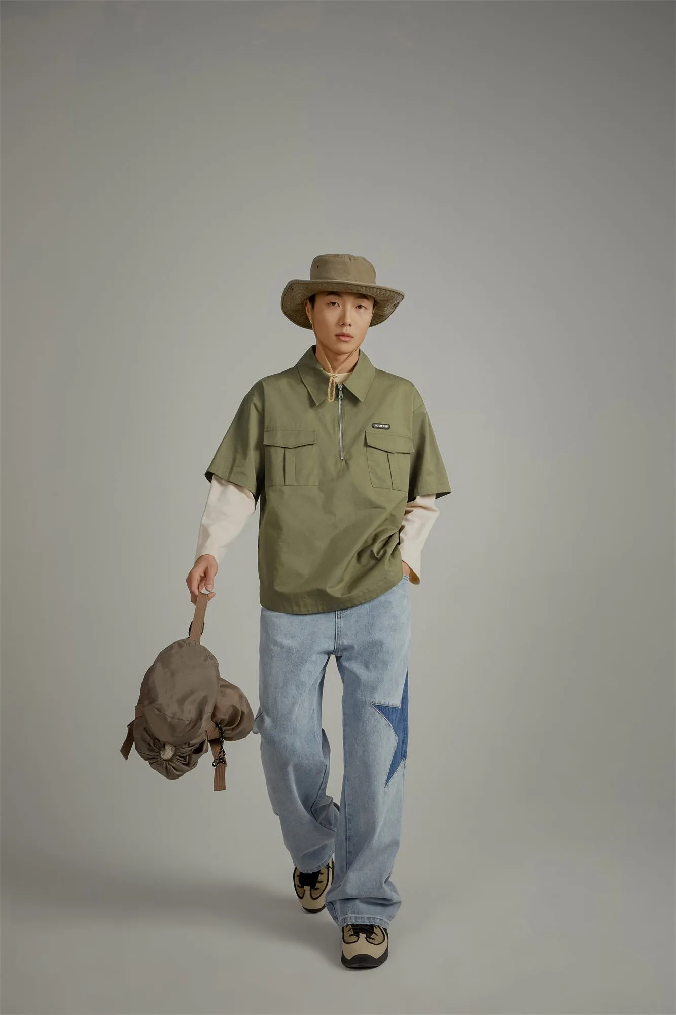 Half-Zip Loose-Fit Anorak Shirt