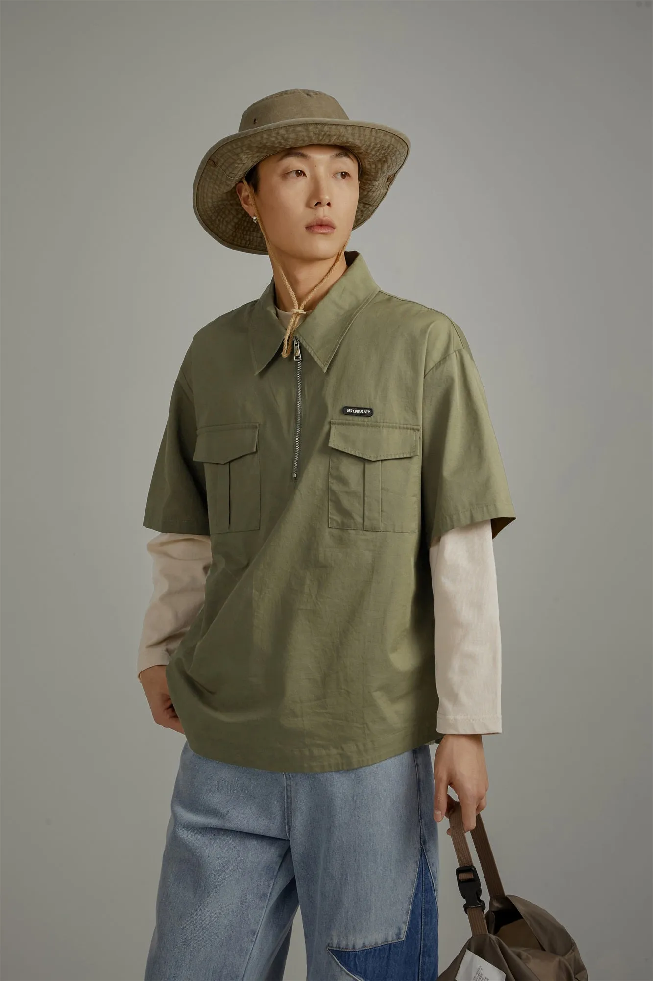Half-Zip Loose-Fit Anorak Shirt
