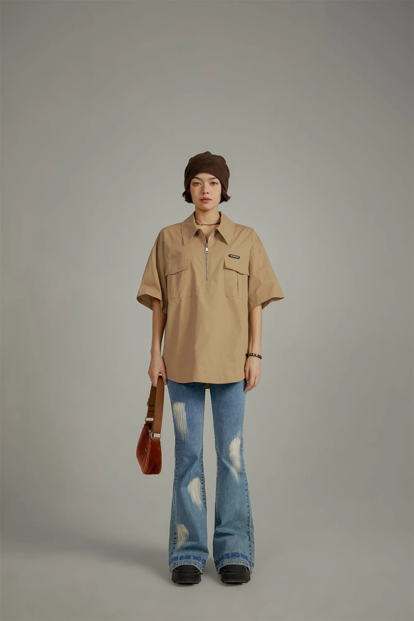 Half-Zip Loose-Fit Anorak Shirt