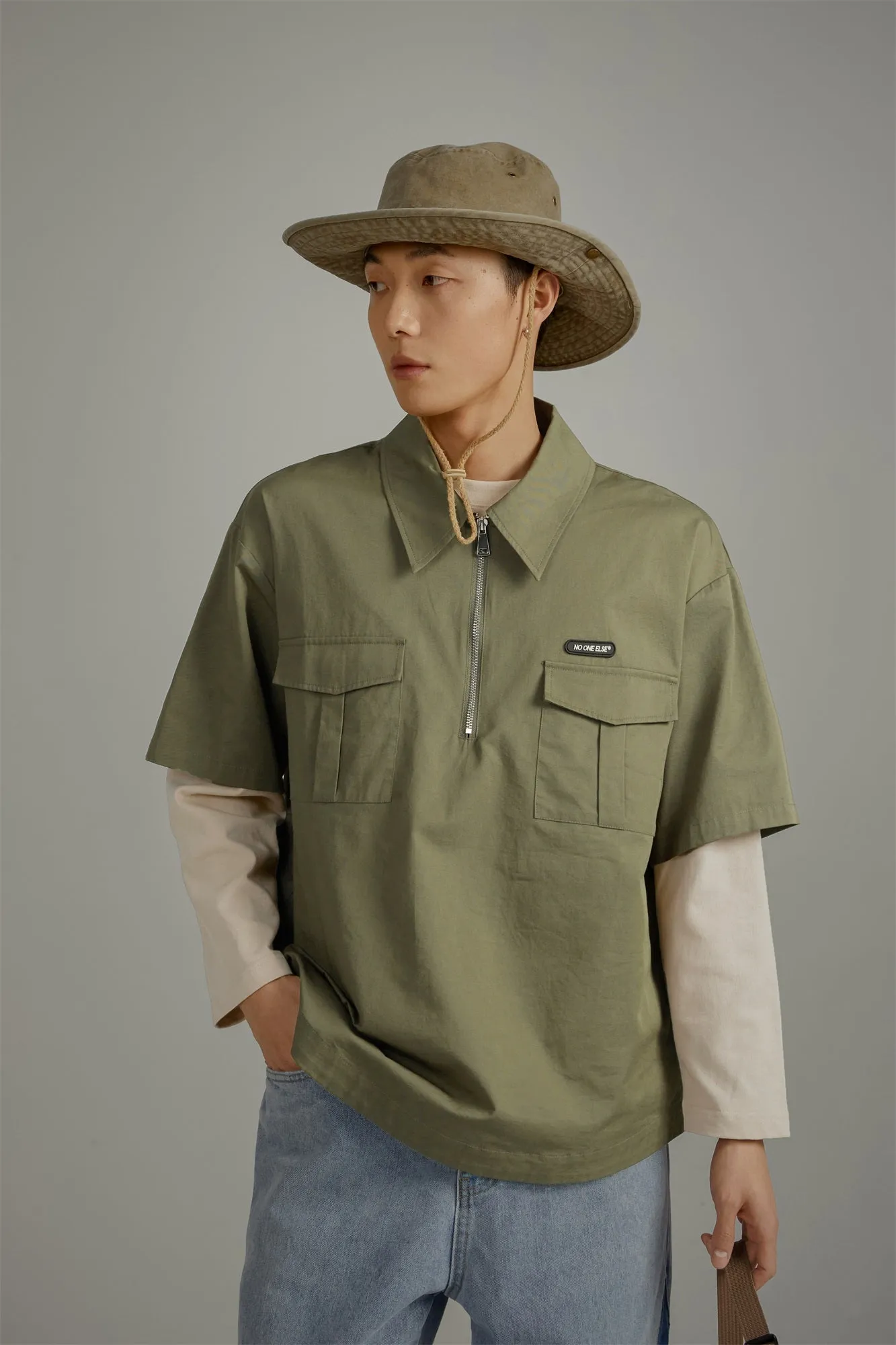 Half-Zip Loose-Fit Anorak Shirt