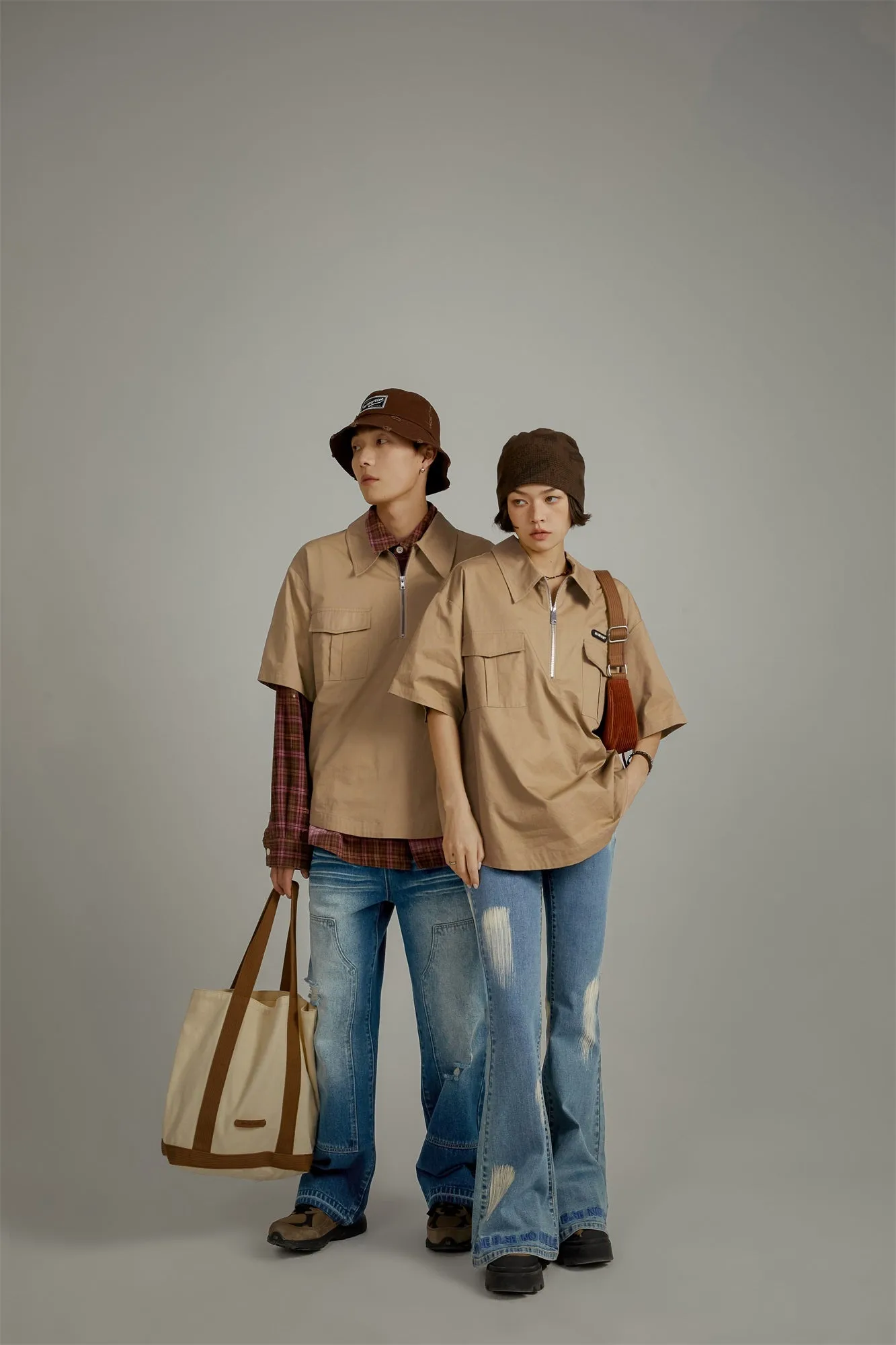 Half-Zip Loose-Fit Anorak Shirt