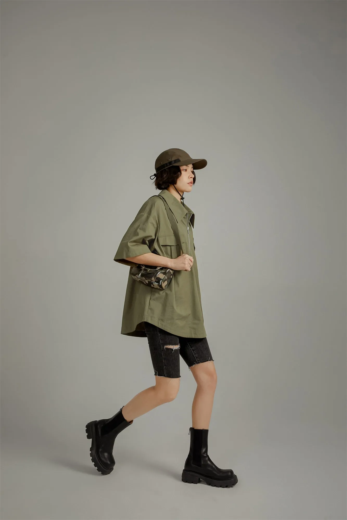 Half-Zip Loose-Fit Anorak Shirt