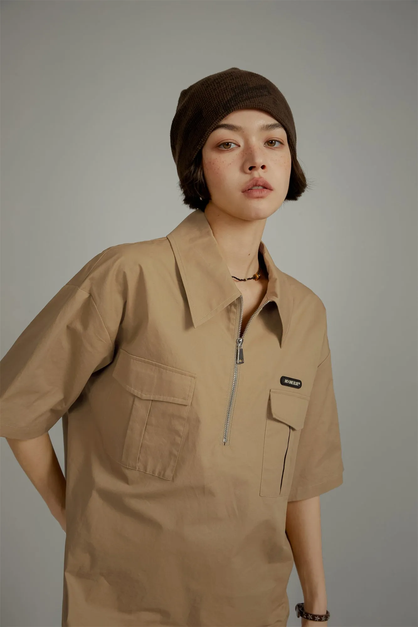 Half-Zip Loose-Fit Anorak Shirt
