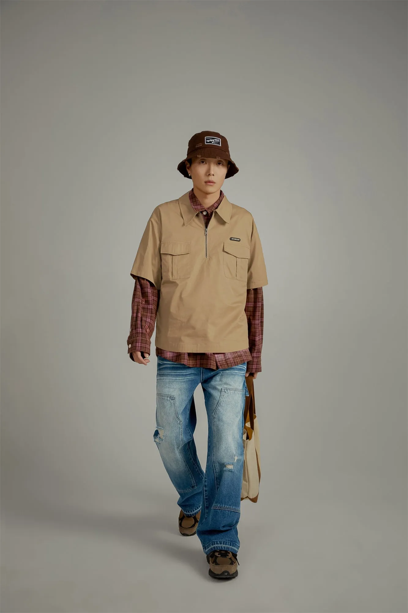 Half-Zip Loose-Fit Anorak Shirt