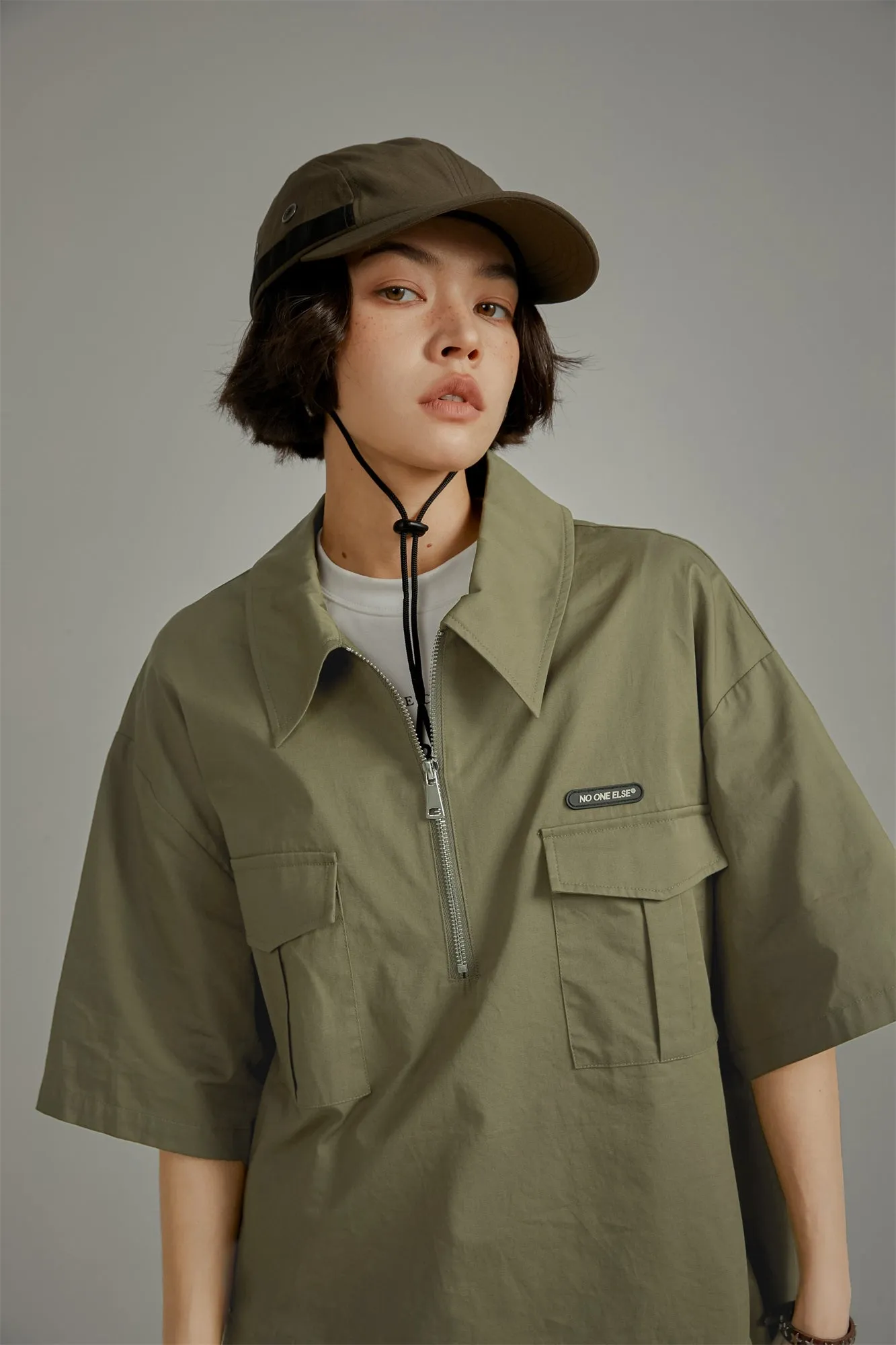 Half-Zip Loose-Fit Anorak Shirt
