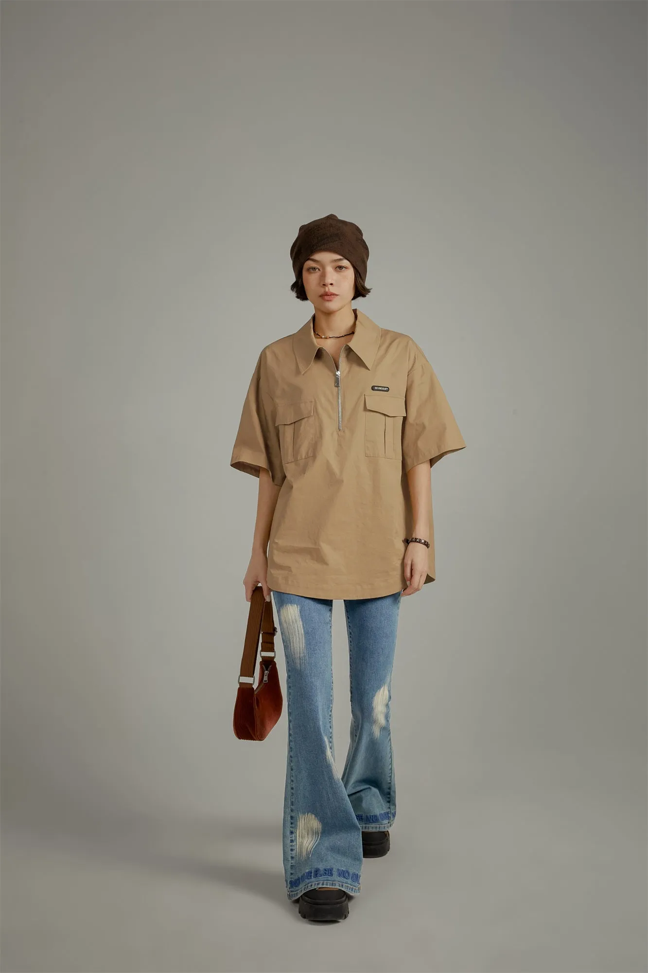Half-Zip Loose-Fit Anorak Shirt