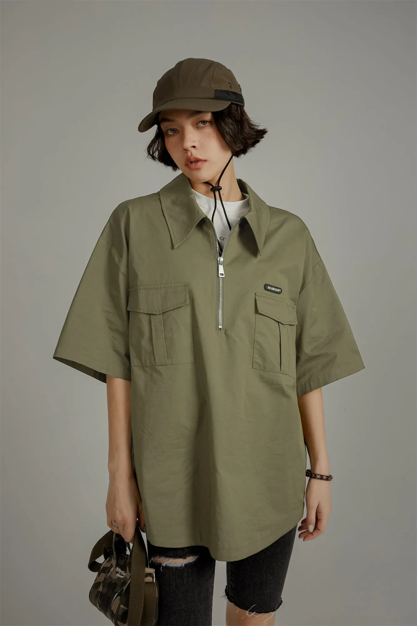 Half-Zip Loose-Fit Anorak Shirt