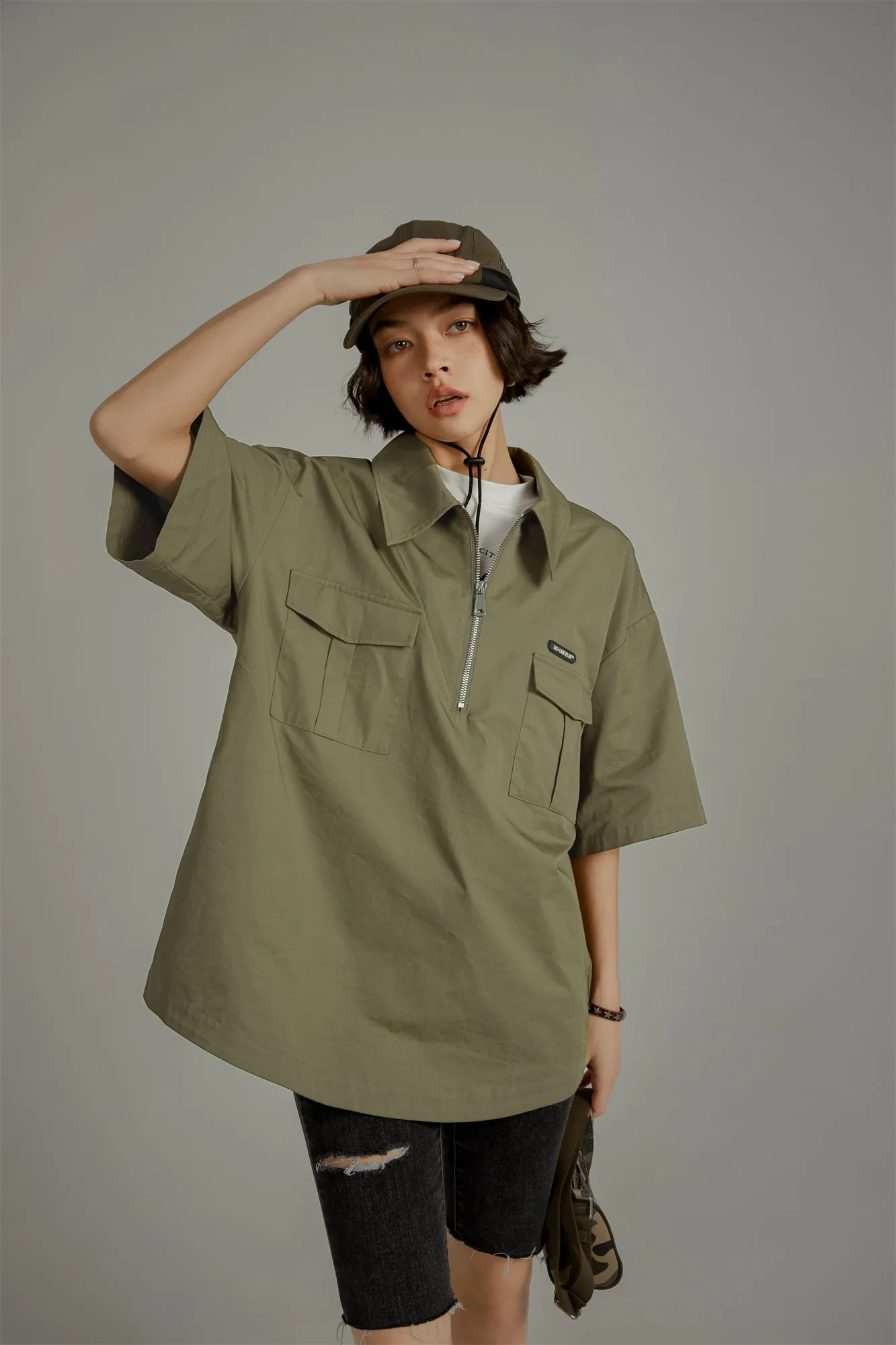 Half-Zip Loose-Fit Anorak Shirt