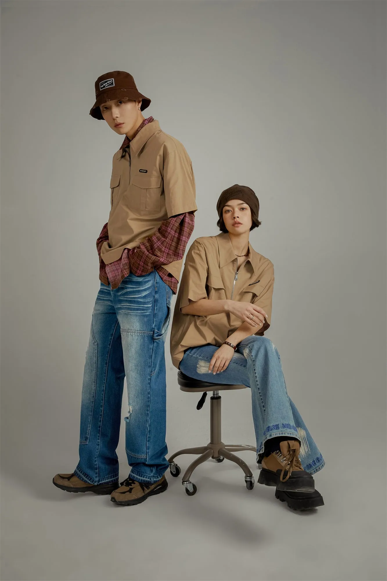 Half-Zip Loose-Fit Anorak Shirt