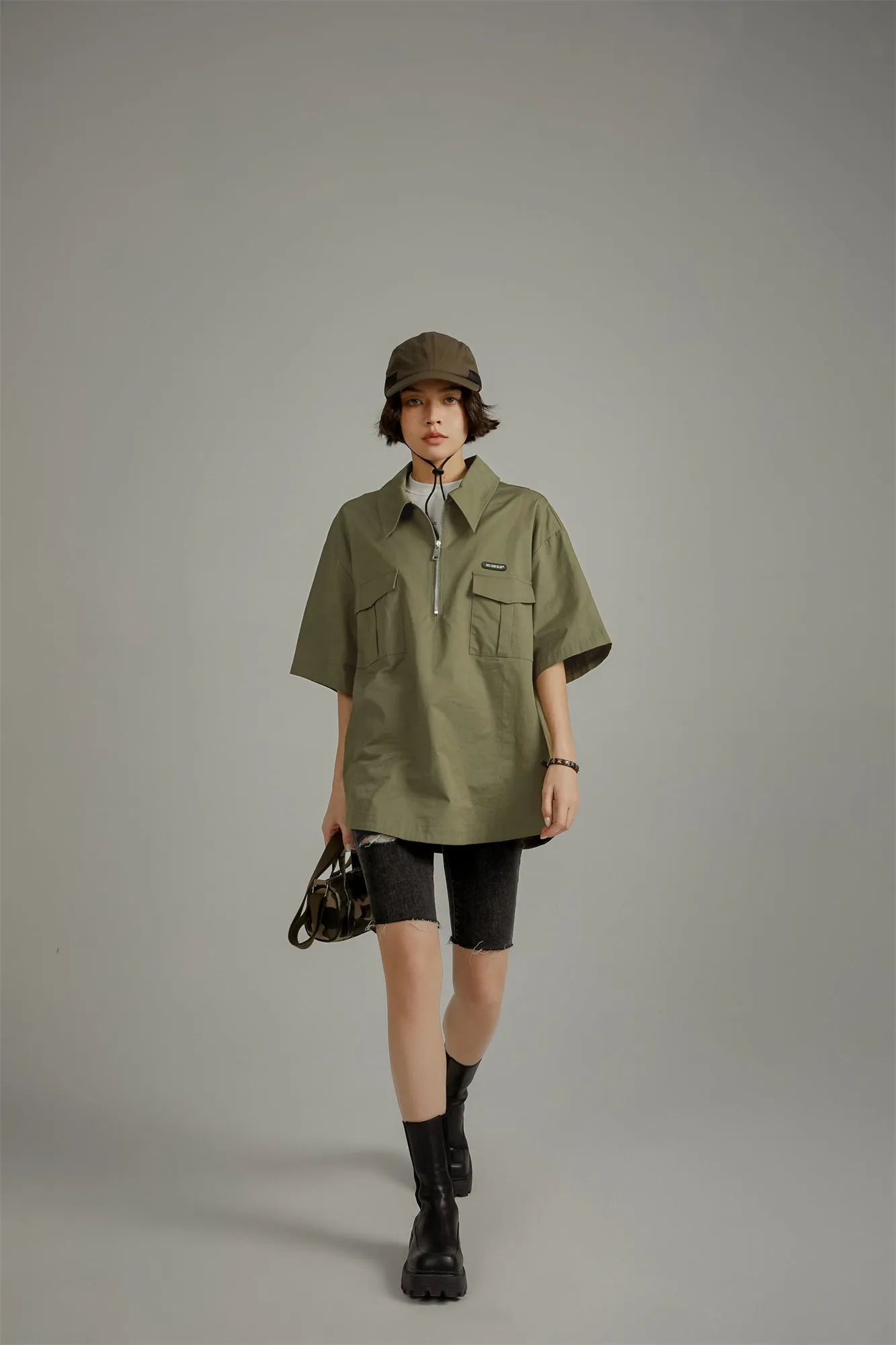 Half-Zip Loose-Fit Anorak Shirt