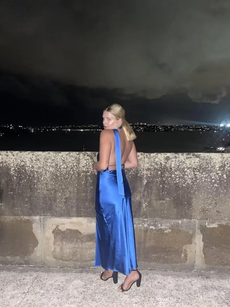 Halter Satin Formal Evening Dresses with Slit Bodycon Formal Maxi Dress TM66