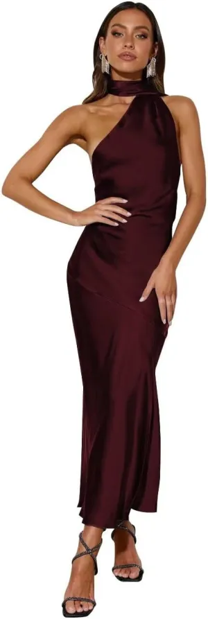 Halter Satin Formal Evening Dresses with Slit Bodycon Formal Maxi Dress TM66