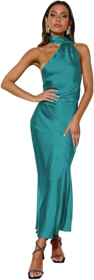 Halter Satin Formal Evening Dresses with Slit Bodycon Formal Maxi Dress TM66