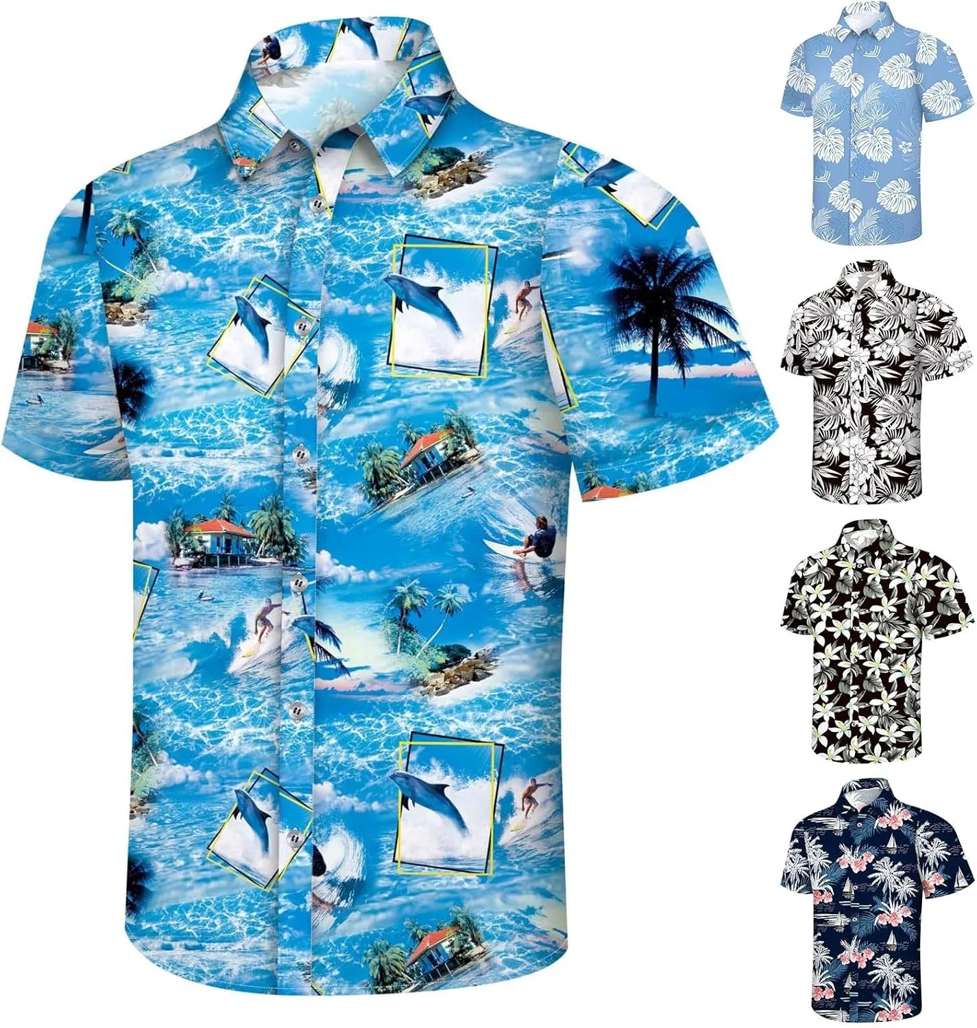 Hawaiian Shirt for Men Button Down Short Sleeve Summer Shirt Loose Fit Floral Printed Beach Travel Hiking Shirts