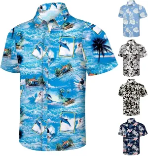 Hawaiian Shirt for Men Button Down Short Sleeve Summer Shirt Loose Fit Floral Printed Beach Travel Hiking Shirts