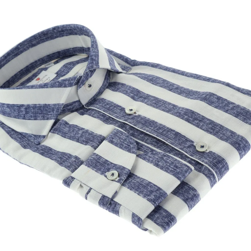 HENRY SARTORIAL X CORDONE Cotton/Linen Stripe Shirt BLUE/WHITE
