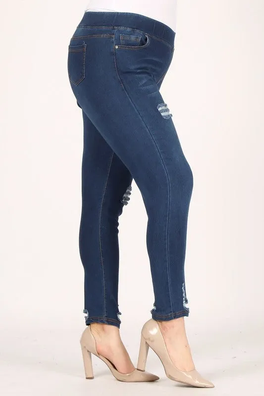 HI Curvy Plus Size Women High Waist Distressed Jeggings Pants