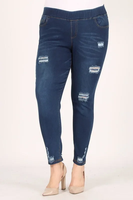 HI Curvy Plus Size Women High Waist Distressed Jeggings Pants