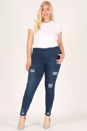 HI Curvy Plus Size Women High Waist Distressed Jeggings Pants