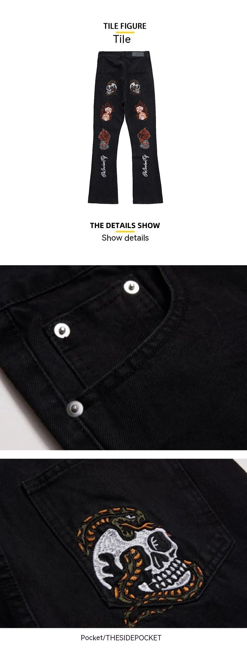 High Street Hip Hop Embroidered Back Jeans Korean Style Fashion Brand Stretch Slim Fit Skinny Pants Men