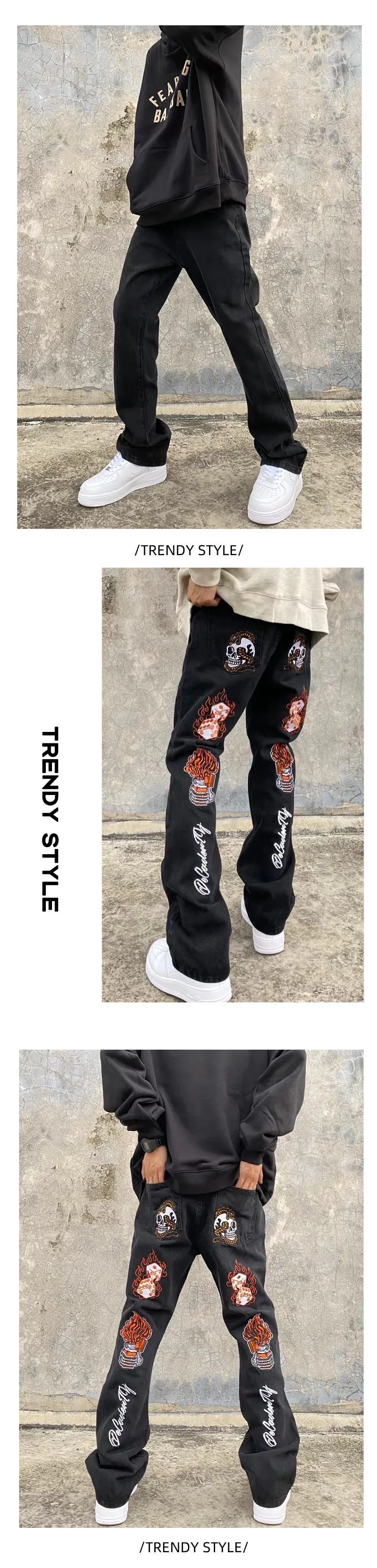High Street Hip Hop Embroidered Back Jeans Korean Style Fashion Brand Stretch Slim Fit Skinny Pants Men
