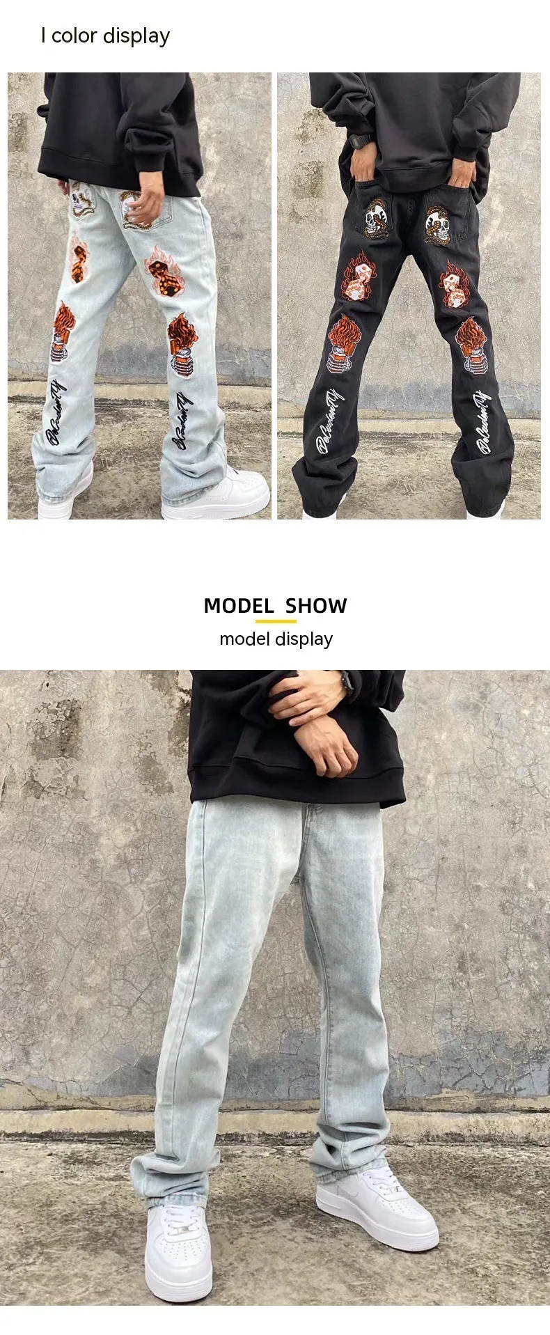 High Street Hip Hop Embroidered Back Jeans Korean Style Fashion Brand Stretch Slim Fit Skinny Pants Men