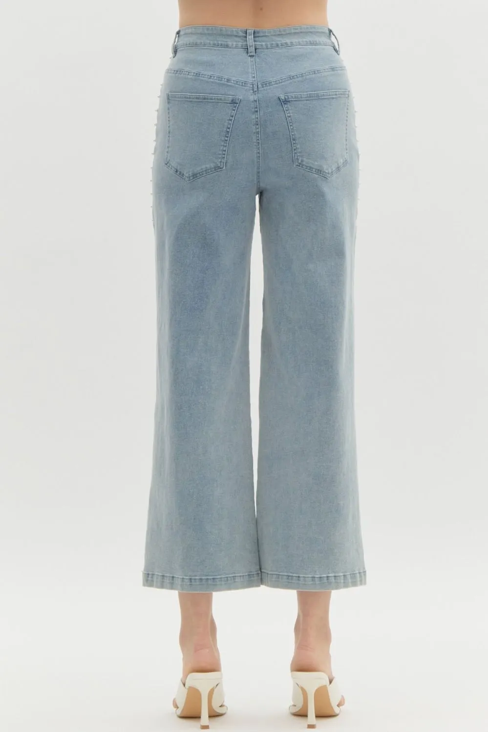 High Waist Wide Leg Pearl Pants