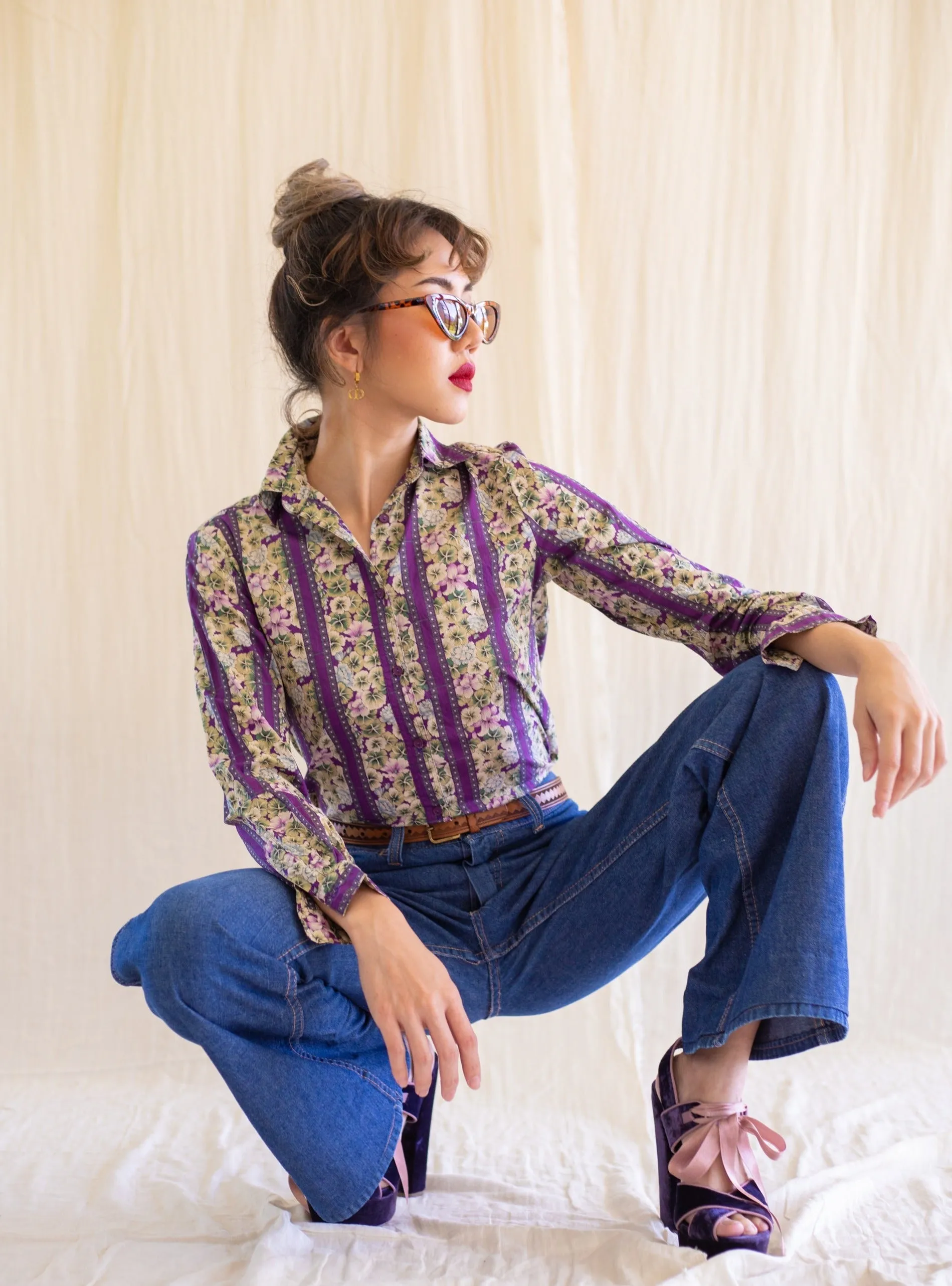 High waisted wide leg flare blue jeans