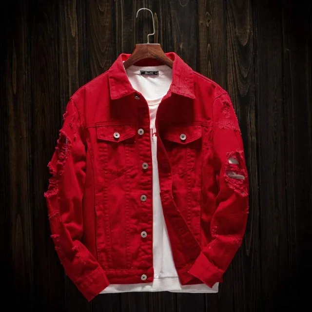 Hipster Style  Ripped Denim Jacket for Men
