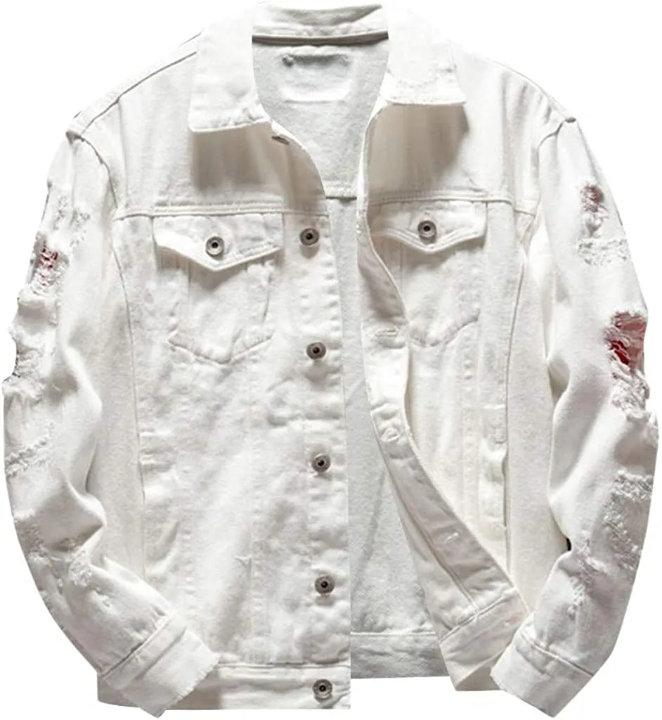 Hipster Style  Ripped Denim Jacket for Men