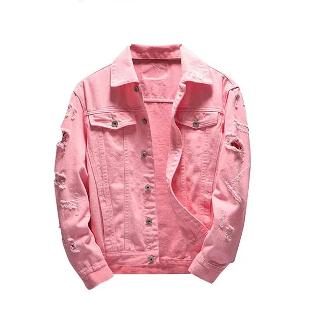 Hipster Style  Ripped Denim Jacket for Men