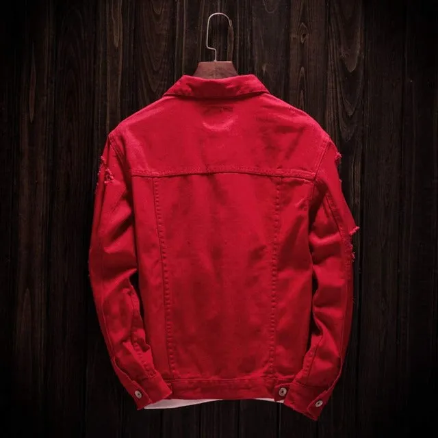 Hipster Style  Ripped Denim Jacket for Men