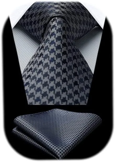HISDERN Mens Ties Solid Color Tie and Pocket Square Set Classic Woven Formal Neckties & Handkerchief Wedding Party