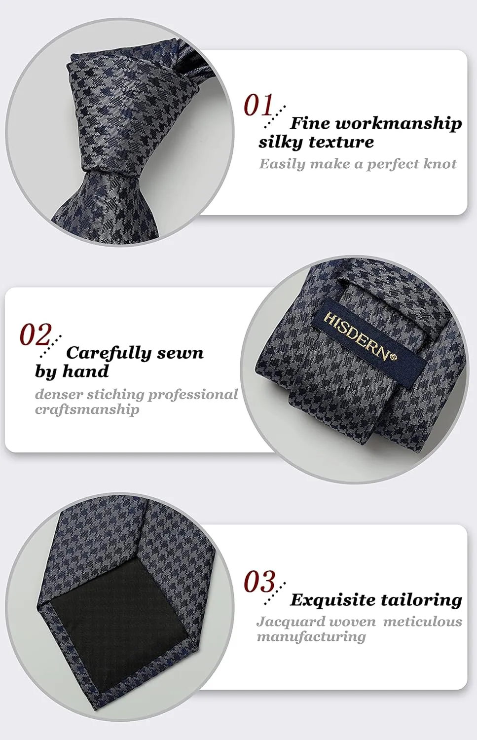 HISDERN Mens Ties Solid Color Tie and Pocket Square Set Classic Woven Formal Neckties & Handkerchief Wedding Party