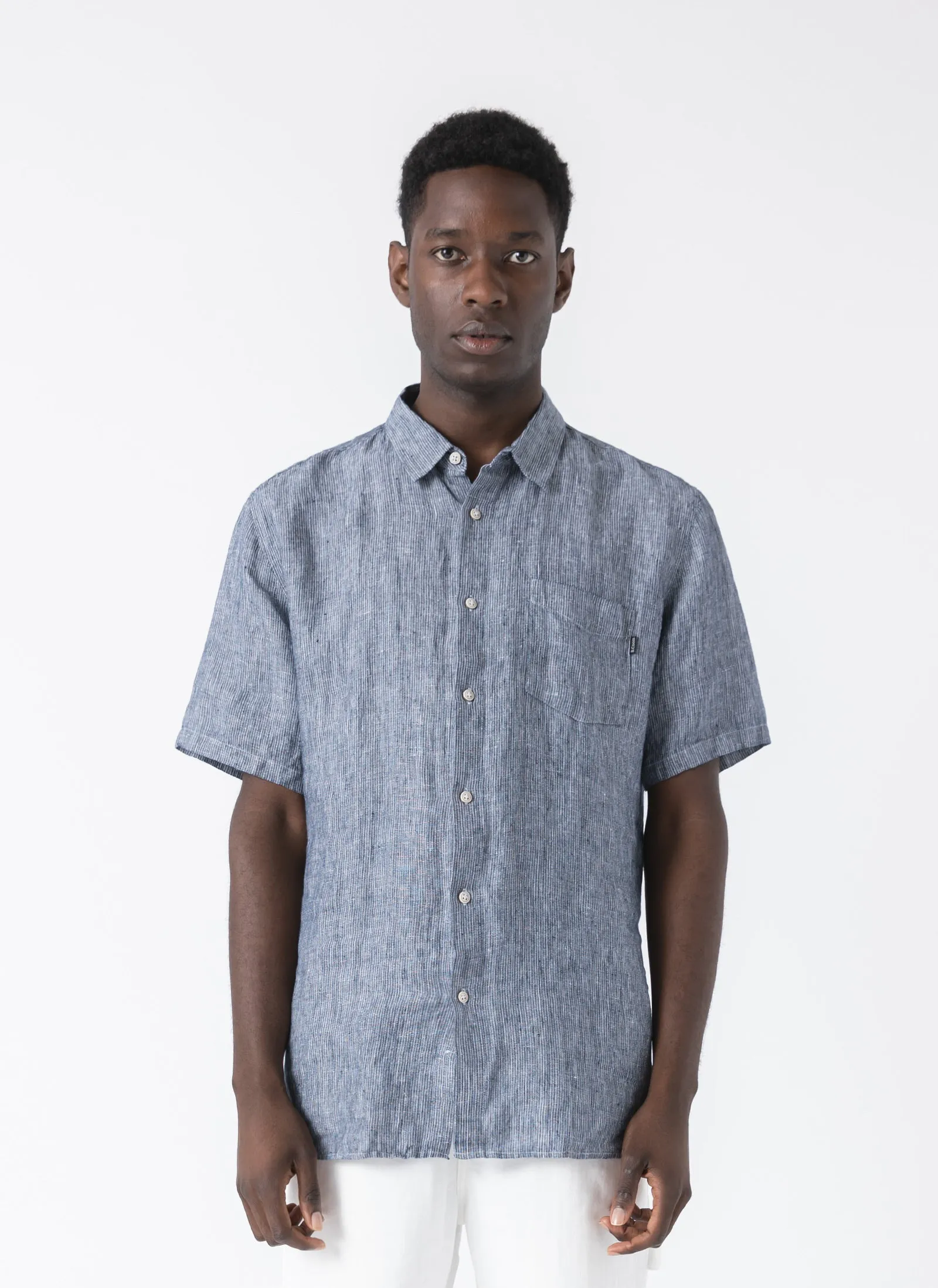 Holiday Linen Shirt Slate Stripe