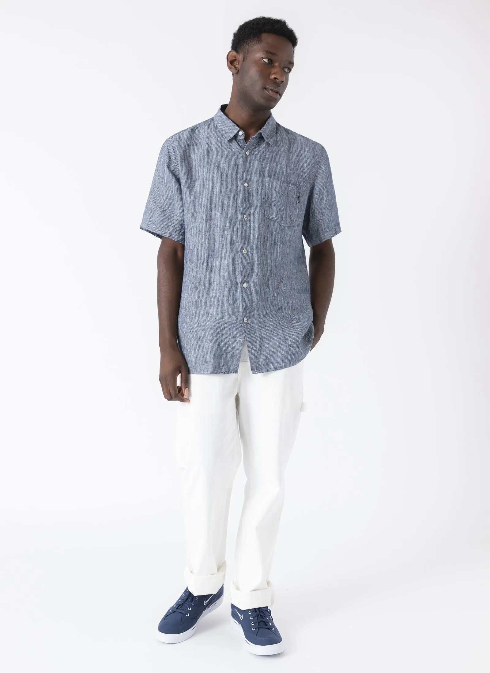 Holiday Linen Shirt Slate Stripe