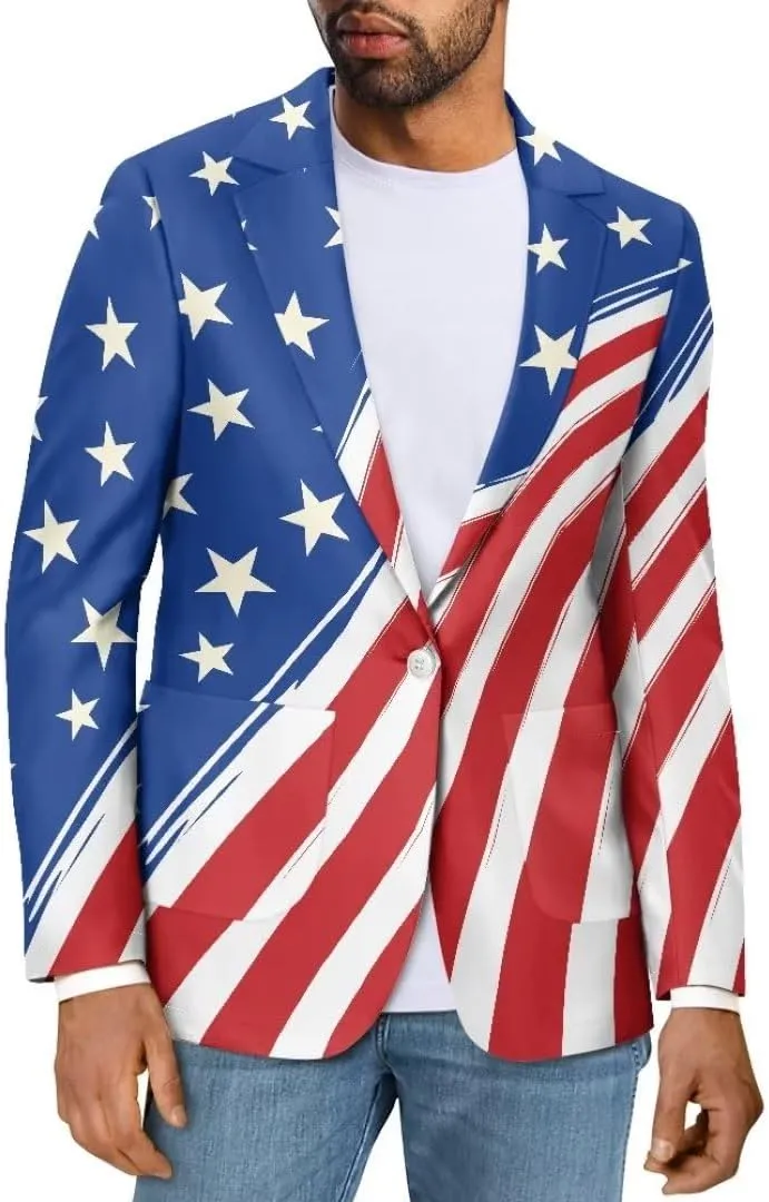 Horeset Camo American Flag Mens Blazer Novelty Slim Fit Casual Sports Coat Slim Fit Suit Jacket