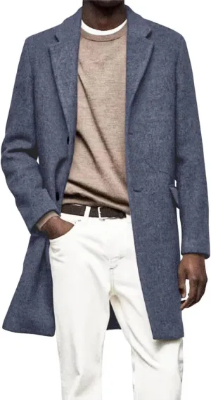 HUUTOE Men's Trench Coat Wool Peacoat Men Slim Fit Long Overcoat for Men Winter Single Breasted Mens Wool Jacket Casual