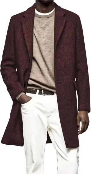 HUUTOE Men's Trench Coat Wool Peacoat Men Slim Fit Long Overcoat for Men Winter Single Breasted Mens Wool Jacket Casual