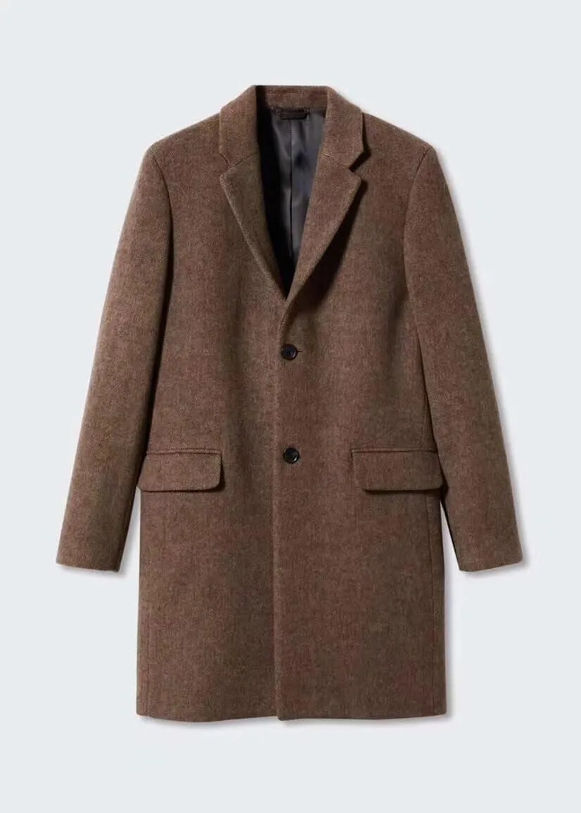 HUUTOE Men's Trench Coat Wool Peacoat Men Slim Fit Long Overcoat for Men Winter Single Breasted Mens Wool Jacket Casual