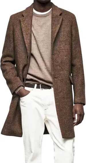 HUUTOE Men's Trench Coat Wool Peacoat Men Slim Fit Long Overcoat for Men Winter Single Breasted Mens Wool Jacket Casual