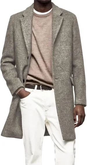 HUUTOE Men's Trench Coat Wool Peacoat Men Slim Fit Long Overcoat for Men Winter Single Breasted Mens Wool Jacket Casual