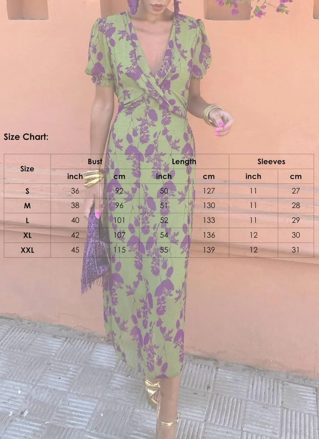 HVT Womens Elegant Floral Print Midi Dress Stylish Deep V Neck Puff Sleeve Slim Fit Evening Party 2025 Spring Summer Dress
