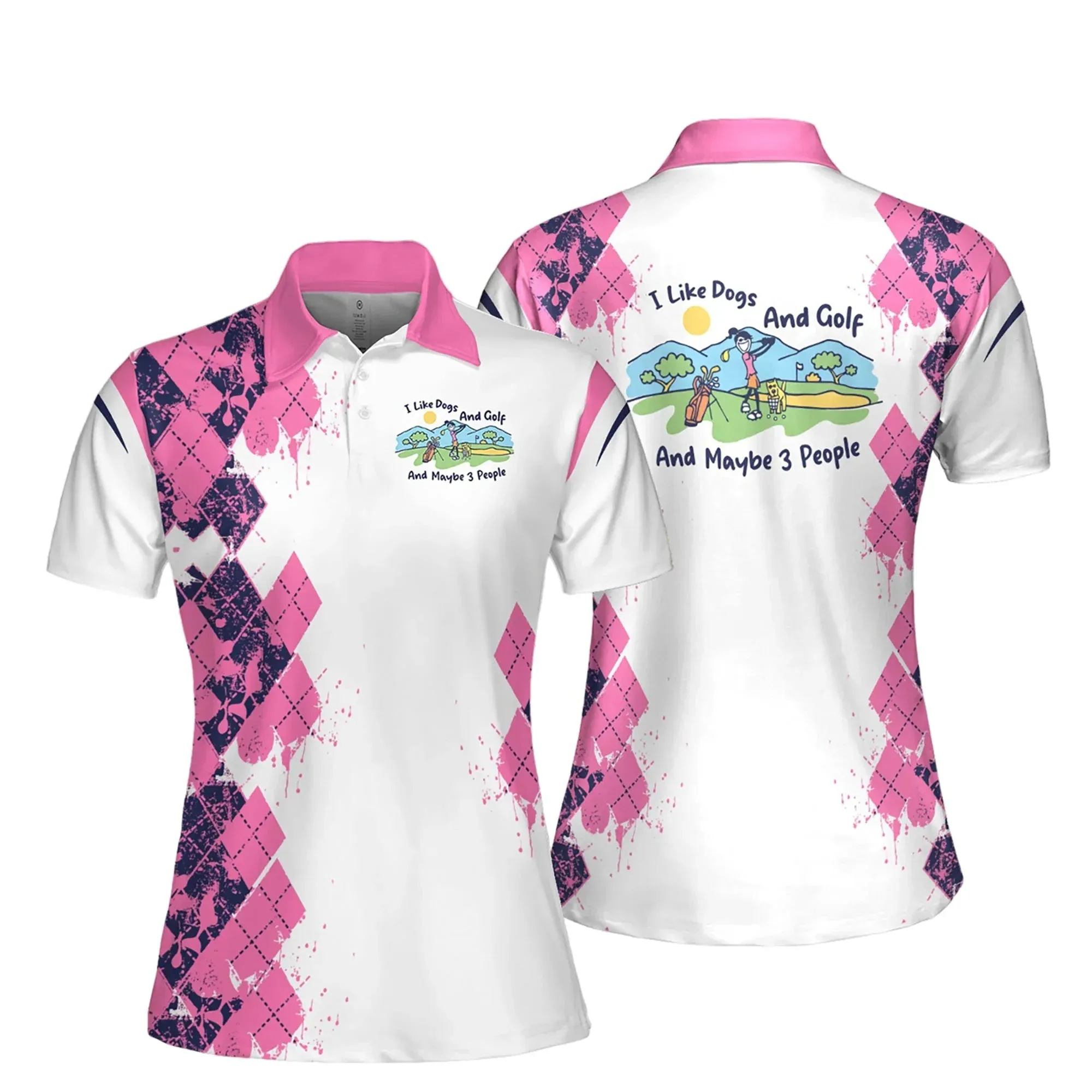 I Like Dogs And Golf And Maybe 3 People Women Short Sleeve Polo Shirt