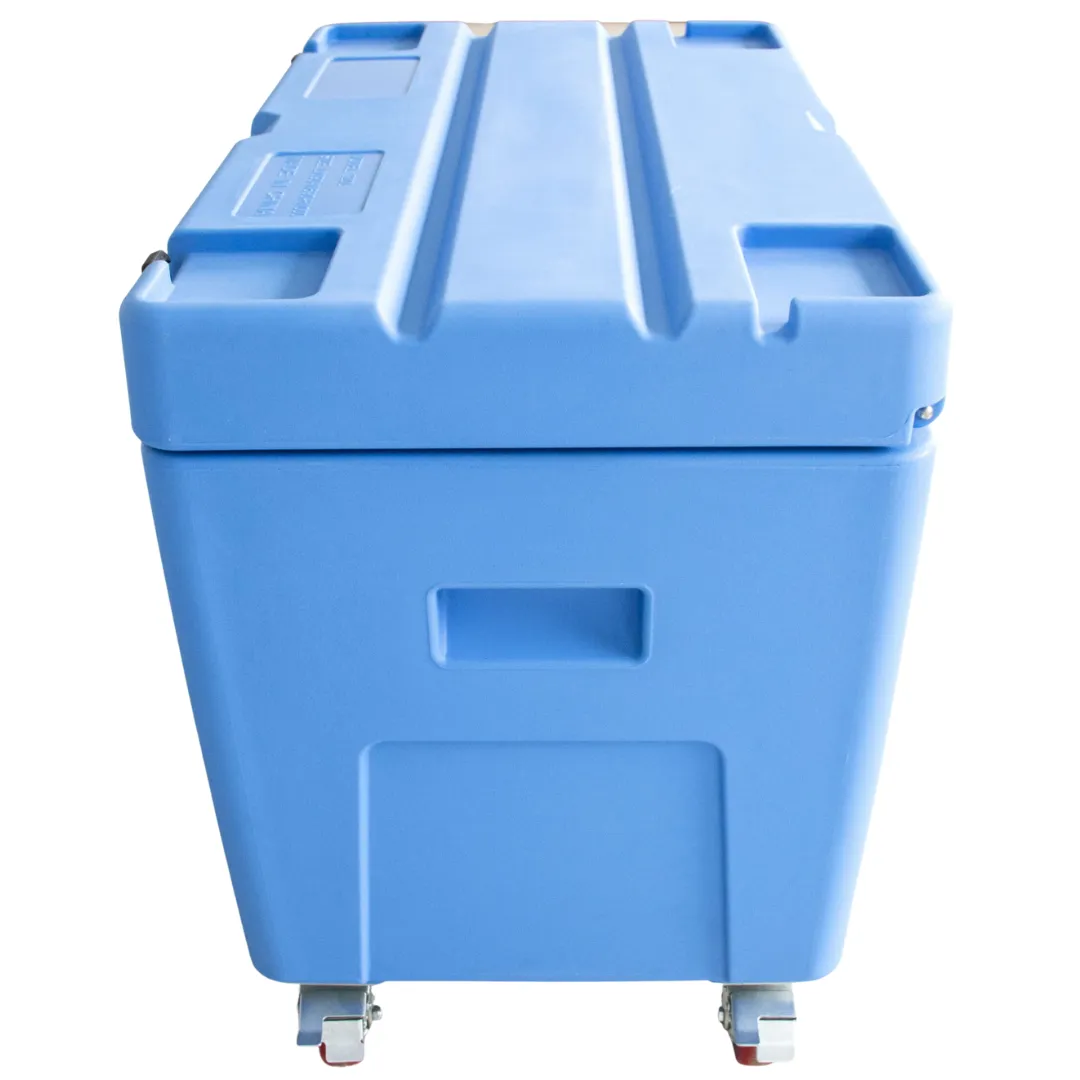 Insulated Dry Ice Storage Container with Lid and Wheels, 11.7 cu ft, 700 lb Pellets, Lightweight