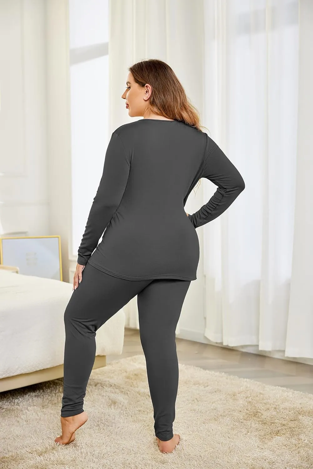 IN'VOLAND Womens Plus Size Thermal Long Johns Sets Fleece Lined 2 Pcs Underwear Top & Bottom Pajama Set