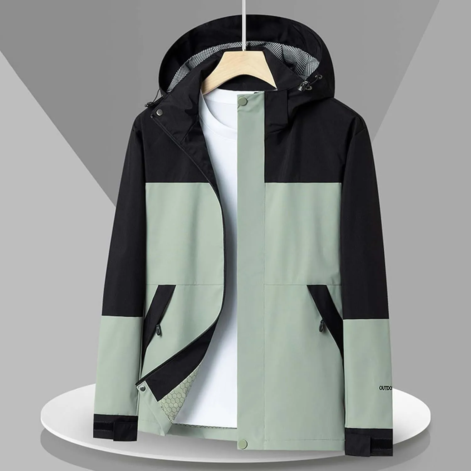 Jacket for Men Fall 2024 Lightweight Casual Long Sleeve Color Block Hooded Coat Loose Full Zip Jackets with Pockets
