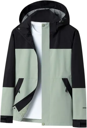Jacket for Men Fall 2024 Lightweight Casual Long Sleeve Color Block Hooded Coat Loose Full Zip Jackets with Pockets